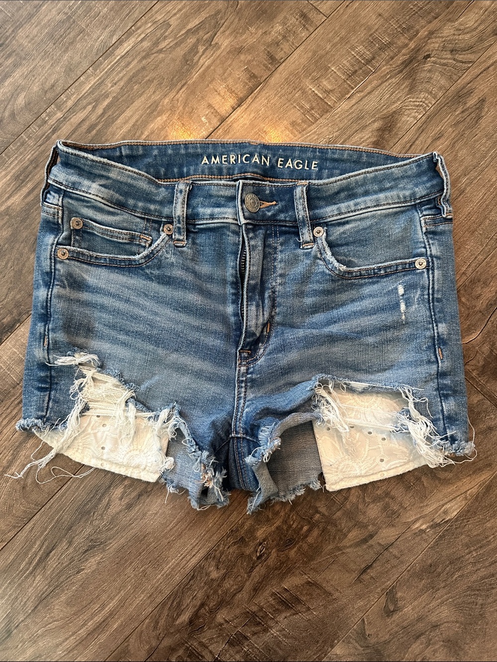 American Eagle Outfitters Medium Blue Distressed Cutoff Denim Shorts